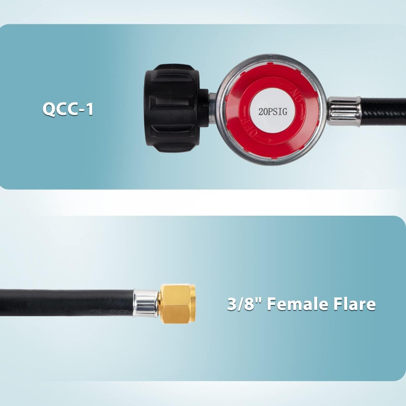 SHINESTAR 0-20 PSI Adjustable Propane Regulator and Hose with Brass Adapter, 5 Feet Gas Burner Hose Replacement for Turkey Fryer, Fish Cooker, Fire Pit, Forge and more - Image 2